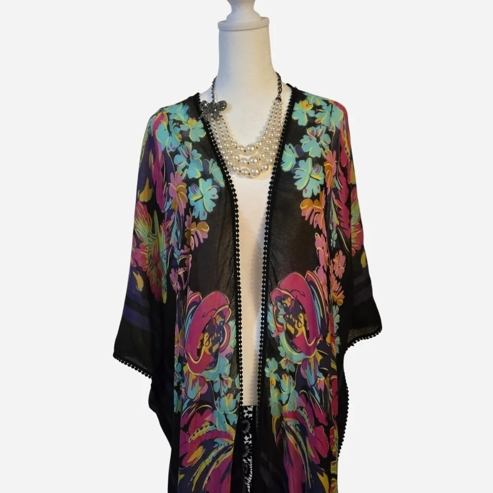 Woven Heart Multi Color Floral Tassel Kimono Cardigan Size 3XL - Picture 2 of 7